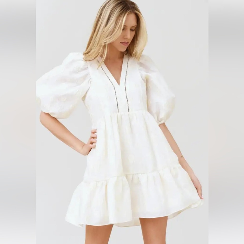 Hunter Bell Gaille Jacquard xs puff-sleeved dress NWT